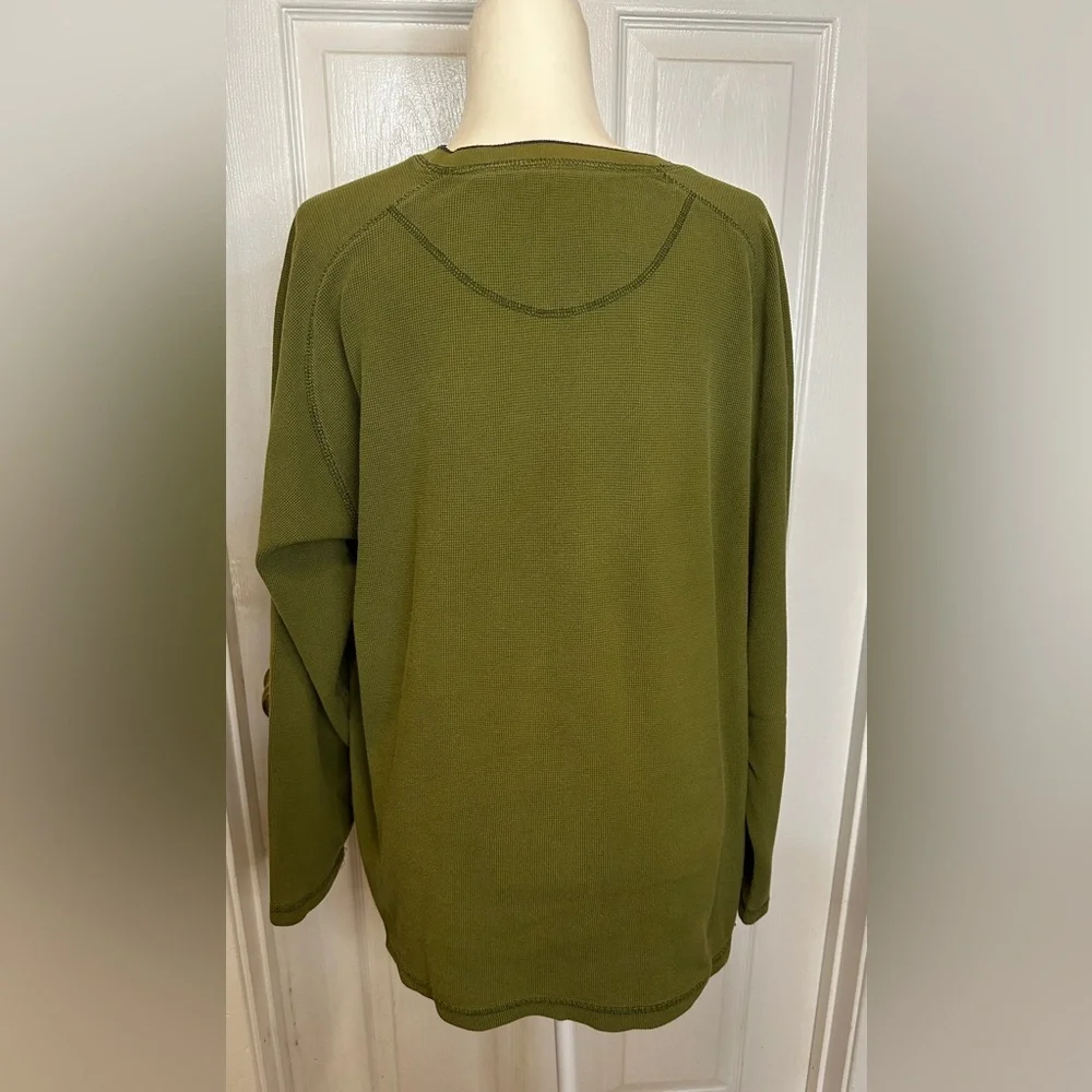 St. John's Bay Shirt Top Mens  Olive Green Long Sleeve Waffle Knit V Neck  Sz XL